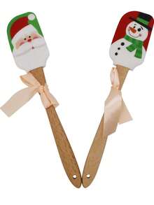 1pc Christmas Silicone Scraper, Christmas Scraper Set, Christmas Kitchen Tool, With Wooden Handle, Christmas Cake Decorating Scraper, For Cooking Baking Mixing Butter Cream - Multicolor - View 9