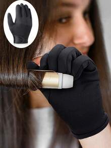 1Pc [Black Curling Glove] Black Hair Styling Curling Wand Glove | Reusable Heat Protector For Hair Dye & Curling, Long-Wearing Barber Accessory, Oil-Free, Ideal For Wavy-Textured Hair, Salon Glove, Professional Hair Accessory, Durable Glove, Hair Curlers Easy To Put On And Take Off - Multicolor - View 3