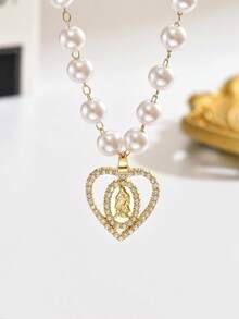 1 Piece Of French Elegant Heart-Shaped Rhinestone Set Faux Pearl Women's Necklace, Stylish And Atmospheric Heart-Shaped Collarbone Chain, Suitable For Daily And Banquet Wearing Jewelry, Elegant Christmas Gift