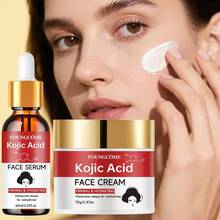 YOUNGCOME 曲酸面部精华和面霜套装 - 女士面部精华，含烟酰胺保湿 - 肤色不均 - 1.41+1.45/2.03+2.47 液体盎司 - 紅木色 - 查看 2