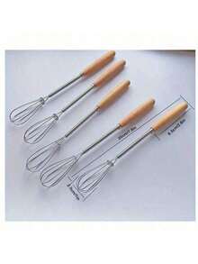 1pc/3pcs Whisk With Solid Wood Handle, Kitchen Mini Stainless Steel Egg Beater, Milk Whipper Wire Whisk For Blending, Whisking, Beating, Or Stirring, 7.9 Inch