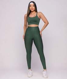 Premium Suplex Fitness Set With Pants And Non-Transparent Cup Top, Fitness Gym Clothing Kit, High Compression Leggings - 全綠色 - 查看 3