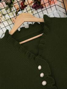 Women's Elegant V-Neck Casual Plus Size Knit Sweater - Army Green - View 6