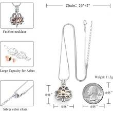 nuevo-2025 Joyería de cremación para cenizas colgante - Collar de urna de loto con mini urna de recuerdo joyería conmemorativa de cenizas para mujeres y hombres - Negro-Plata - Ver 2