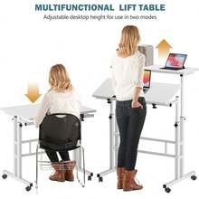 Rolling Standing Desk Height Adjustable, Mobile Stand Up Computer Desk, Sit-Stand Tiltable Top Desk Laptop Stand For Small Spaces - White - View 5