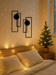 2-Piece Abstract Line Art Metal Wall Decor Set, Minimalist Industrial Wall Sculpture For Living Room, Bedroom, Office, Kitchen & Bathroom | Modern Gothic Halloween Decor | Farmhouse & Apartment Wall Art, Black Metal Wall Hanging - 黑色 - 查看 3