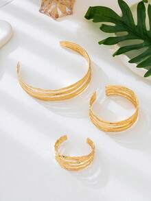 1 Bộ 2 chiếc vòng tay hở rỗng hình học và vòng tay cánh tay, phong cách cổ điển phóng đại, Châu Âu và Mỹ - Vàng - Xem 5