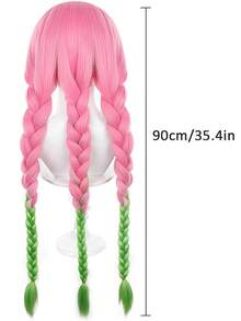 Kamakura Mitsuri Cosplay Wig, Gradient Pink-Green Thick Braided Wig, Halloween Party Supplies