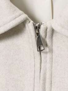 山茶花新款秋冬女式美式休闲街头风拉链装饰翻领夹克 - 米色 - 查看 6