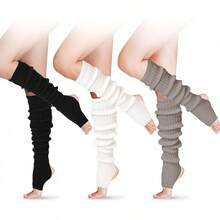 Long Leg Warmers Women 24 Inch Over Knee Knit Ribbed Leg Warmer Stirrup Yoga 80s Party Dance Ballet Supply - Hitam, Putih, Abu-abu - View 12