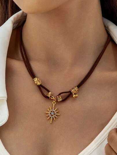 1 件波西米亚风格涤纶绳吊坠，合金向日葵吊坠项链，适合日常佩戴、购物、通勤，是送给女性的完美礼物