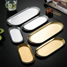 Oval Stainless Steel Tray, Vintage Style Gold Color Small Flat Tray For Jewelry & Towel Storage, Makeup Room Decor,Makeup Bag,Travel Essential - Multicolor - View 5