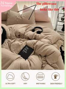 Juego de 3 piezas, Juego de ropa de cama beige, 1 Funda nórdica y 2 Fundas de almohada, Textil para el hogar suave y cómodo, Suave y amigable con la piel, Disponible en varios colores, Adecuado para dormitorios de hombres y mujeres, Decoración del hogar simple y de moda, Juego de ropa de cama cómodo y suave para el dormitorio, Juego de moda, Lavable a máquina, Sin relleno