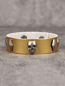 1 pieza Brazalete vintage estilo punk rock con calavera, brazalete de PU personalizado unisex para moda y actuaciones, regalo de Halloween, accesorio diario