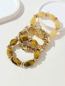 LADYCOCO 3 件复古厚多层多色亚克力串珠手链，可变形金片手链，适合女士、情侣、派对、日常佩戴 - 多色11 - 查看 6