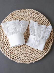 1 对可拆卸白色纽扣袖口，适合衬衫、西装和毛衣