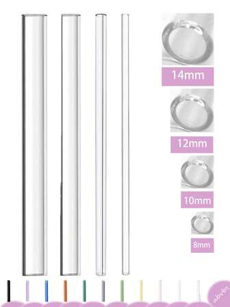 4pcs Glass Straws, Different Widths Glass Straws, Boba Glass Straw, 14mm Extra Wide Glass Straws, Shatter Resistant Different Size Clear Glass Straws, Large Glass Straw For Drinking Bubble Tea, Milkshakes And Smoothies, &
