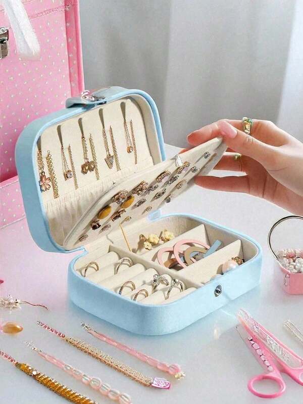 1pc Double-Layer Jewelry Storage Bag, Travel Jewelry Box, Multi-Functional Jewelry Storage Case, Portable Jewelry Organizer Box, Cosmetic Storage Box, Jewelry Display Rack, Jewelry Display Box, Perfume Storage Box, Lipstick Storage Box, Watch Storage Box, Waterproof, Moth-Proof, Dust-Proof, Jewelry Care, Daily Commute, Gatherings, Ceremonies, Campus, Exhibitions, Christmas, Halloween, Valentine's Day Gift