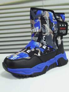 1 Pair Boys' Camouflage & Letter Print Snow Boots, Thick & Warm Outdoor Ski Shoes For Teenagers, 1 Pair Women's FashiThick Thermal Linede Lined Waterproof Snow Boots For Winter