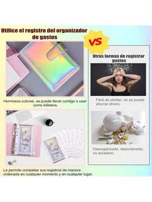 BestoU Organizador de Dinero Carpeta de Cuaderno A6 Organizador de Gastos Agenda de Ahorro Con 12 Sobres Transparentes para Dinero con Cremallera y 2 Etiqueta de Color Papelería de Utiles Oficina (Plata Láser) - 1 - Ver 7