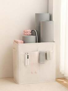 大容量布艺健身器材收纳盒：瑜伽垫收纳袋，带口袋，可折叠健身装备收纳袋，适用于阻力带、水瓶、网球拍和瑜伽砖 - 耐用可折叠运动收纳盒，是家庭健身房/卧室/衣柜的理想之选，中性时尚帆布材质，易于清洁。 - 白色 - 查看 4