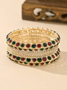 65毫米6件套时尚华丽中东风格水钻手工手链套装，优雅金色手镯配饰，女士珠宝，适合婚礼、日常佩戴 - 多件手鐲 - 查看 5