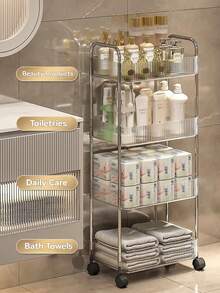 4-Tier Acrylic Storage Cart, Transparent Bathroom Rolling Cart Organizer, Transparent Laundry Room Mobile Rack, Multi-Purpose Office/Living Room Cart, For Food Storage & Transport, Bathroom Storage, Bathroom Decor, Fall Decor, Back To School Bathroom Accessories Bathroom Tools - Multicolor - View 16