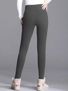 大码纯色休闲保暖裤，适合日常穿着 - 灰色 - 查看 2