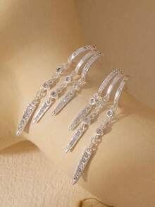 Women's Pendant Earrings, Collegiate Style Christmas Gift, Petite Silver Stud Earrings, Long Silver Triple Drop Earrings, Delicate Water Drop Earrings, Women's Jewelry Accessories - Silver - View 6