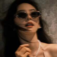 1 Pair Of Fashionable Korean Style Cat Eye Women's PC Material , Simple Style, Frameless Design, Suitable For Daily Street Shooting - 灰框-黑灰片 - 查看 5