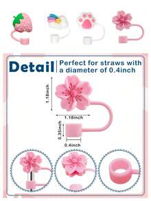 1PCS Random Straw Toppers For 10mm Cute Cartoon Drinking Straw Dispensers Cup Straw Cover Straw Topper Lovely Cartoon Reusable Drinking Straw,Cat Paw Cherry Blossom Strawberry Rainbow Designs, Straw Cover, For 30oz 40oz Tumblers,Back To School Supplies,Reusable Drinkware Accessories,Cup Decor - Nhiều màu - Xem 2
