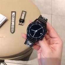 22mm Leather & Canvas Strap Compatible With Apple Watch Series 9 Ultra 8 7 6 5 4 3 2 1, Black & White Design