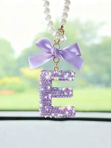 1件汽车内饰悬挂装饰品，紫色水钻蝴蝶结字母挂饰，汽车后视镜配件 - 均碼2 - 查看 13