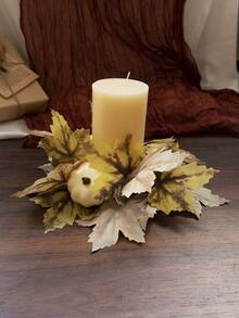 1 pieza Anillo de vela artificial de hoja de arce de Acción de Gracias con bayas y calabaza, decoración floral realista de vid de otoño para puerta, centro de mesa, decoración del hogar de cosecha