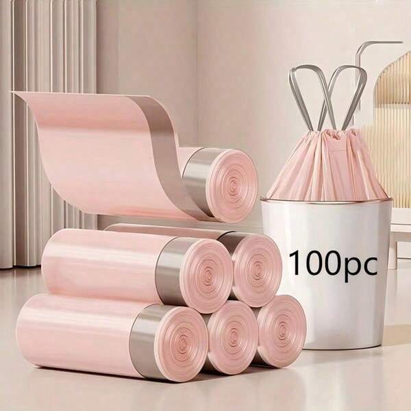 100 Pack Pink Garbage Bags Thick And Durable Polyethylene Garbage Bags Can Be Used In The Kitchen, Bathroom, Living Room, Bedroom