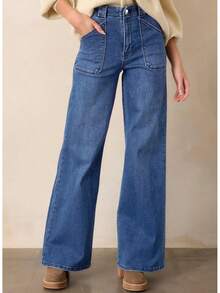 High Waisted Straight Leg Jeans Wide Leg Jeans Denim Pantshalloween - 發藍 - 查看 7