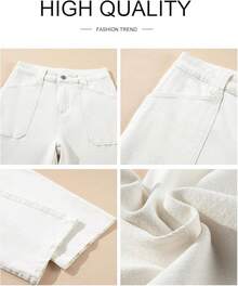 High Waisted Straight Leg Jeans Wide Leg Jeans Denim Pantshalloween - trắng - Xem 8