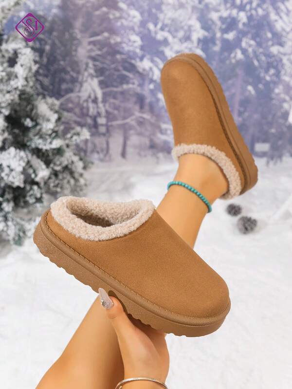 Women's Solid Color Soft Fleece Casual Snow Boots, Women's Warm Simple Fashion Snow Boots, Women's Non- Thick-Soled Versatile Durable -On Snow Boots