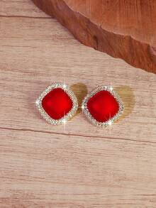1 对全新水钻红色耳钉，奢华优雅独特魅力耳环，适合女士 - 耳環 - 查看 1