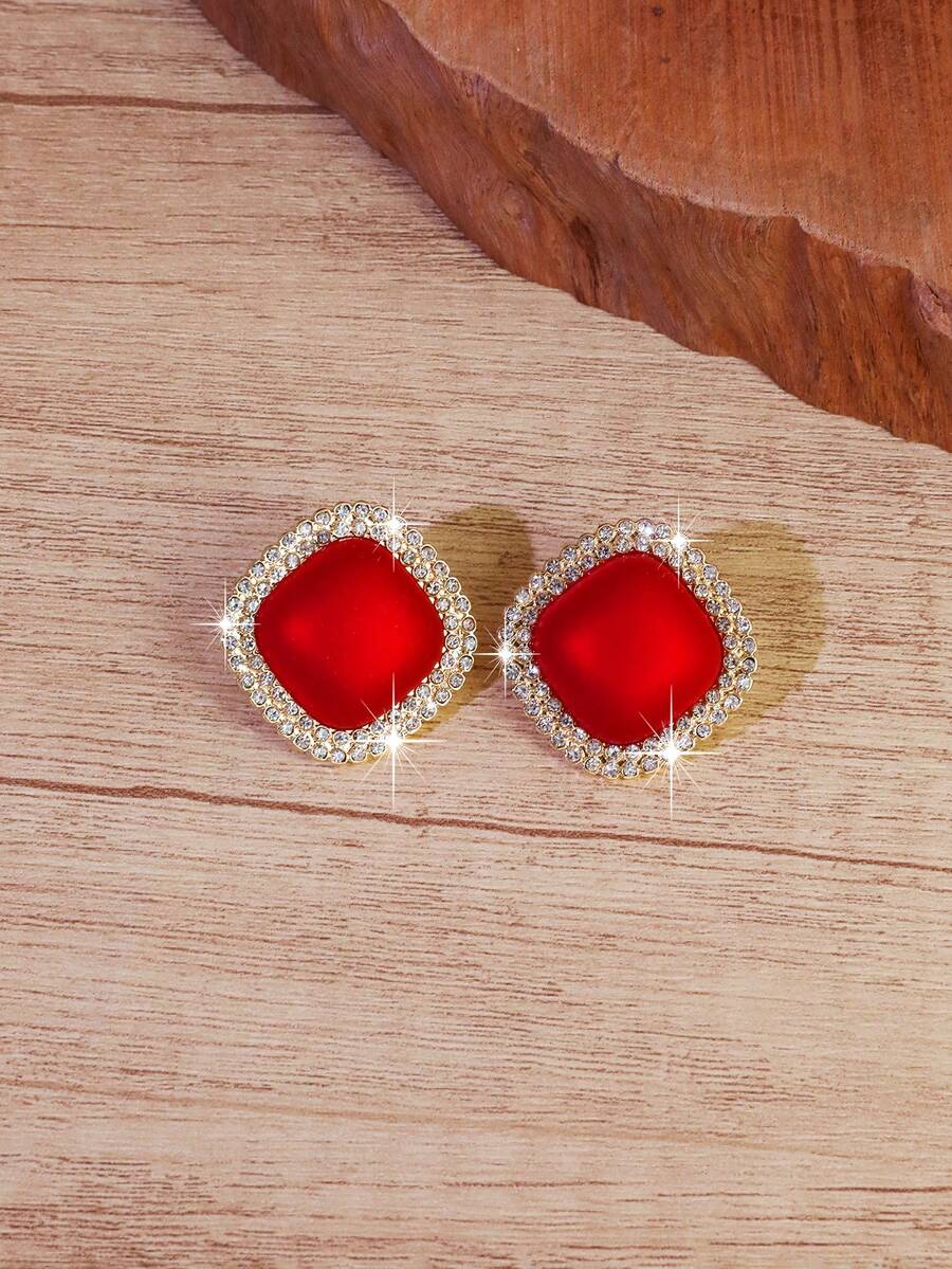 1 对全新水钻红色耳钉，奢华优雅独特魅力耳环，适合女士 - 耳環 - 查看 1