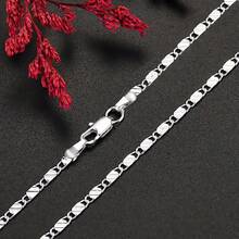 925纯银镀层扁平链项链，16-30英寸 - 波西米亚风格，配龙虾扣，适合日常佩戴和特殊场合，女士珠宝，圣诞节、情人节、母亲节、狂欢节的完美礼物 - 銀色 - 查看 4