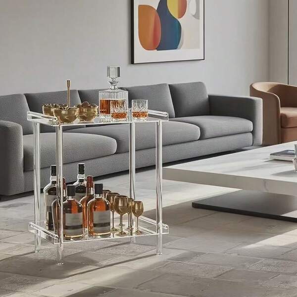 Acrylic Side Table Display Rack, Transparent Design, Easy Assembly, Suitable For Bedroom, Living Room, Foyer, Corridor, Can Be Used As Sofa Side Table, Narrow Entryway Console Table, Modern Style Shelving Unit