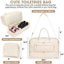 Large Women Travel Duffle Bag - Carry On Overnight Bag Weekend Travel Duffel Tote Bag Yoga Gym Bag With Wet Pocket Toiletry Weekender Overnight Bag For Travel Business Trips Sport , Personal Item Travel Bag With Shoes Compartment, Weekender Bag With Wet Pocket & USB Charging Port - Beige - View 4