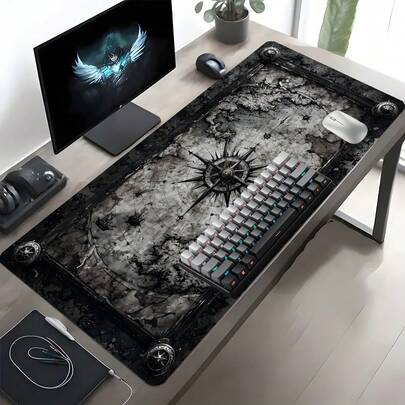 레트로 항해 차트 맵 디자인 대형 게이밍 마우스 패드, 미적 데스크탑 보호 패드, 빨 수 있는 고무 패드 잠금 방지 엣지 멀티 사이즈 마우스 패드 가정 사무실에 적합, 가족 및 친구를 위한 좋은 선물