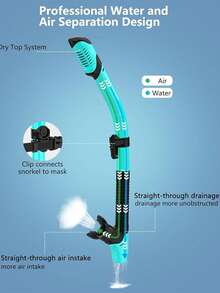 带排气阀的干式呼吸管 - 成人呼吸管装备，配有舒适的硅胶咬嘴和快速释放夹 - 水肺潜水、浮潜、自由潜水、鱼叉捕鱼、游泳
