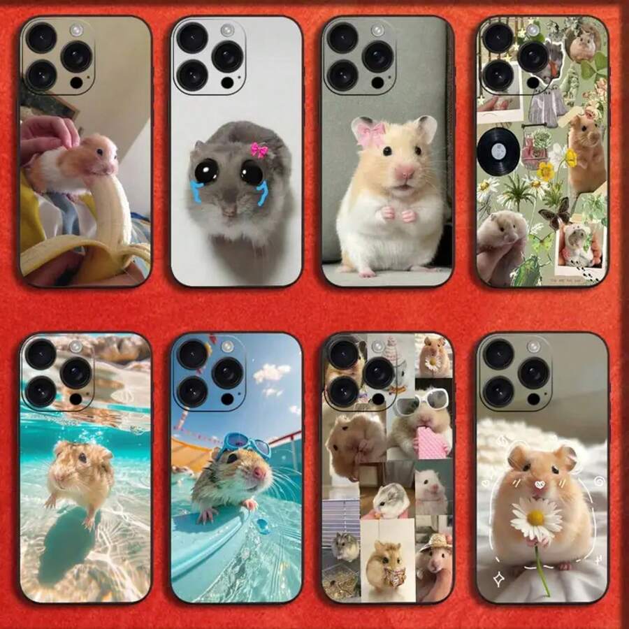 Handyhülle für iPhone 16,15,14,13,12,11,Pro,XS,Max,XR,Plus,E,Mini Schwarz Süß Lustig Hamster Maus Stoßfeste Hülle