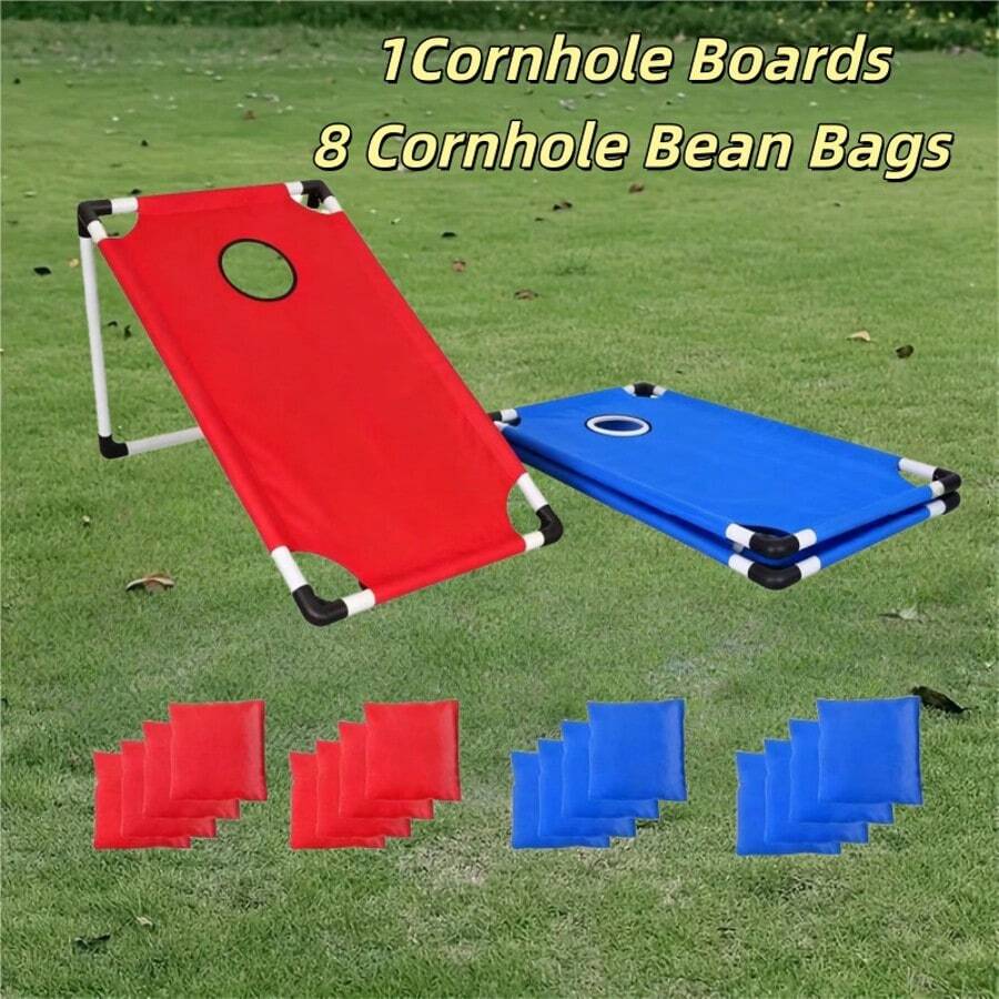 Corn Hole Board Set, 1 Corn Frozen Board With 8 Bean Bags, Corn Hole Game | Portable Indoor And Outdoor Corn Hole Set, Ideal For Adults, Camping Trips, Parties, Beaches, And Courtyards, A Wonderful Holiday Gift For Family And Friends, Christmas And Halloween (Red/Blue) - 藍色玉米洞 - 查看 1