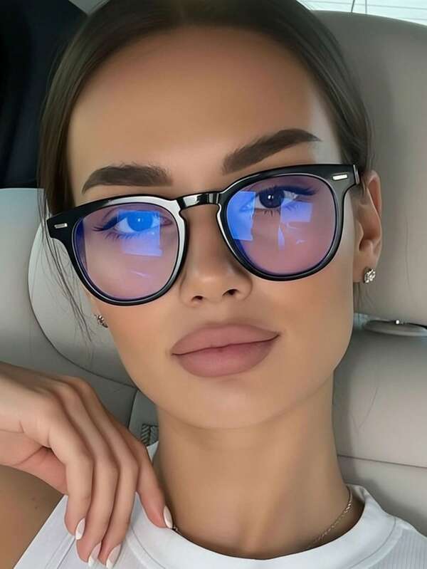 1 Piece Of Women's Black Round Blue Light Glassesmade Of PC Material, Light,Y2K Style, Mobile Phone Accessories,Blue Light Glasses Women,Fake Glasses,Clear Glasses,Glasses Women,Easy Comfort,Season Picks,Halloween Edit,Suitable For Daily Office Commuting,Back-To-School Season,Gaming,Looks Of Party,Campus Study.,