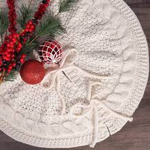 1pc Knitted Christmas Tree Skirt – 18.11 Inch Red Cable Knit Small Xmas Tree Base Cover With Bow Tie , Rustic Holiday Decoration For Mini Christmas Tree, Home, Party, Farmhouse Decor Christmas Decorations Winter Room Decor Christmas Decorations Home Christmas Gifts Christmas Decor - Multicolor - View 9