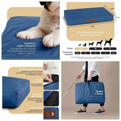 Cama Antiestrs de Foam para Perro y Gato, Colchoneta para Mascota Lavable Azul, Mediano